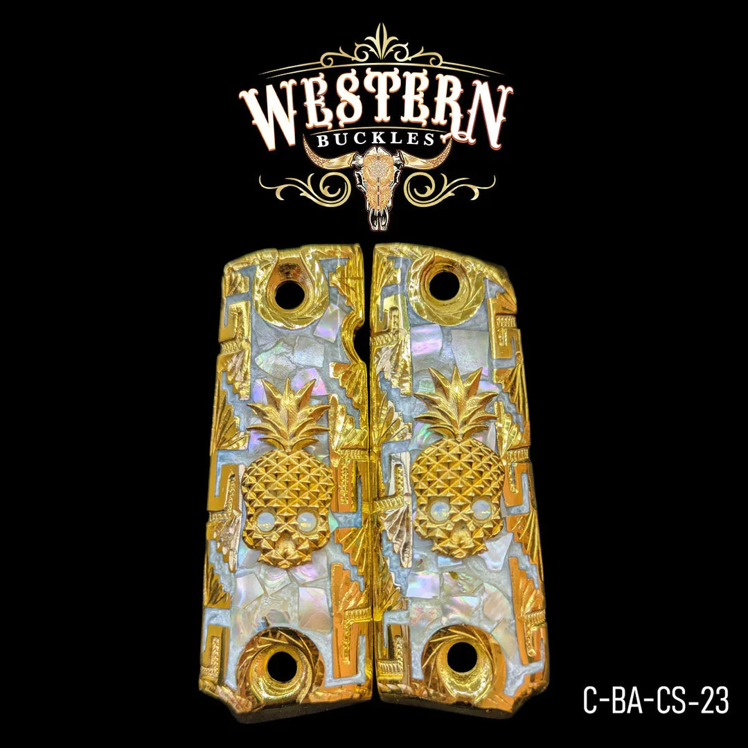 1911 Full Size Pearl Resin Pineapple Skull-The Western Buckles