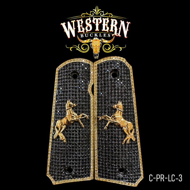 1911 Full Size Premium Black Zircoins and Gold Horse-The Western Buckles