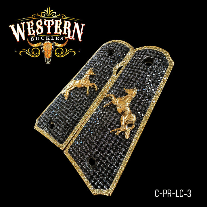 1911 Full Size Premium Black Zircoins and Gold Horse-The Western Buckles