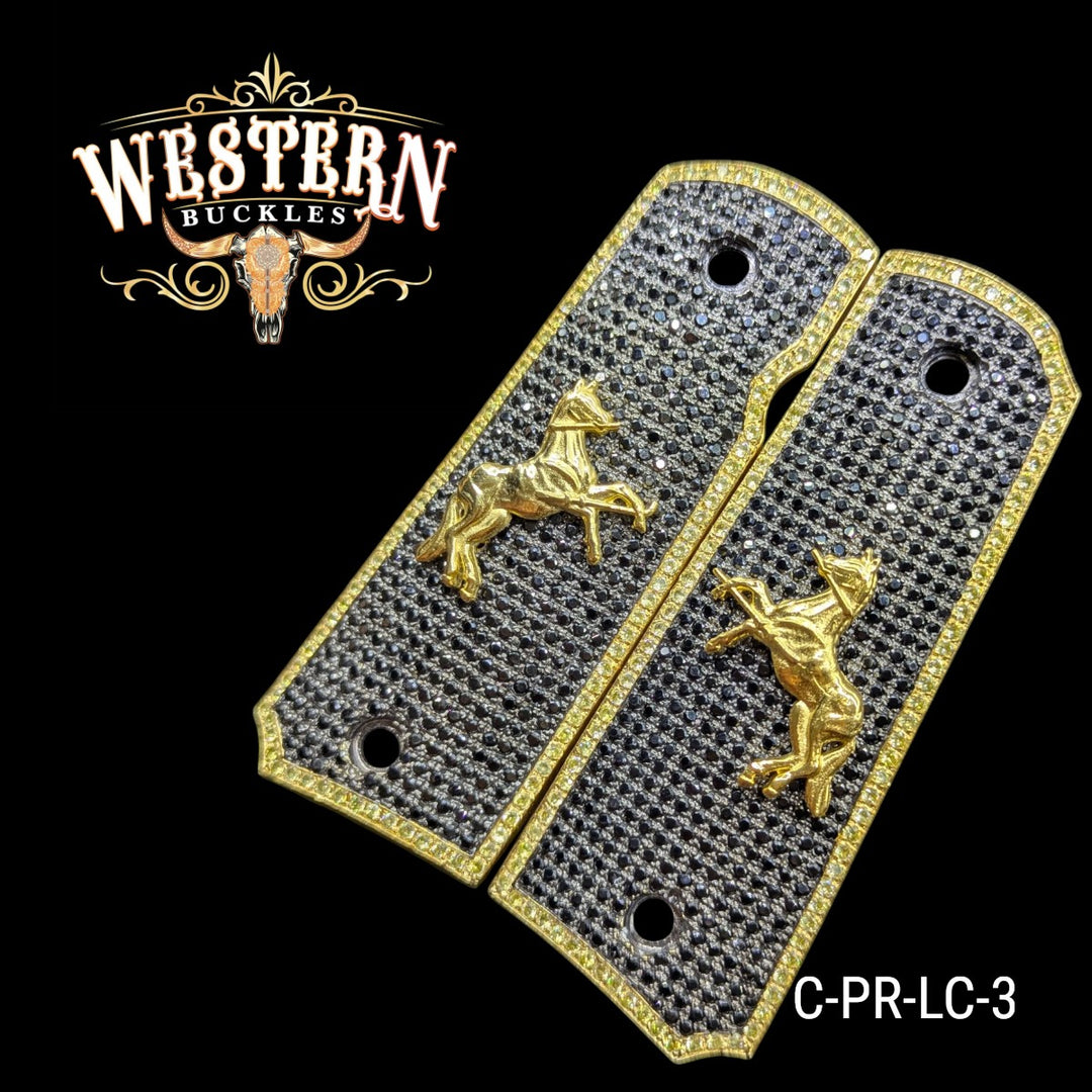 1911 Full Size Premium Black Zircoins and Gold Horse