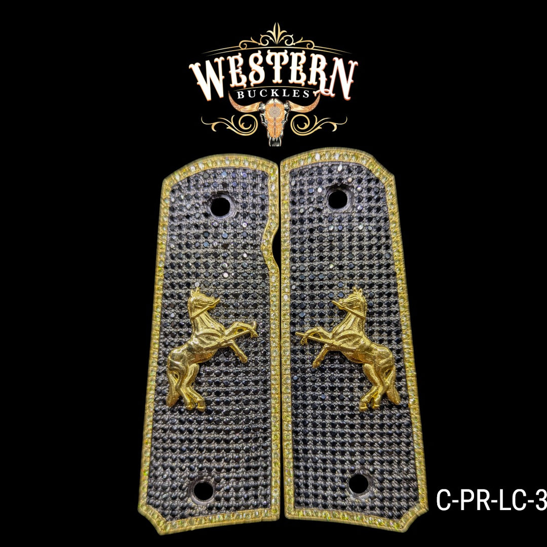 1911 Full Size Premium Black Zircoins and Gold Horse
