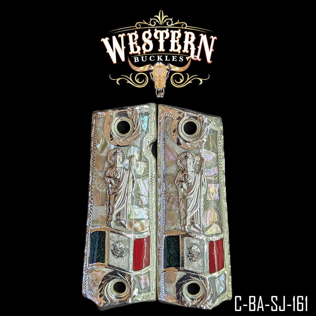 1911 Full Size San Judas Pearl Resin and Silver-The Western Buckles