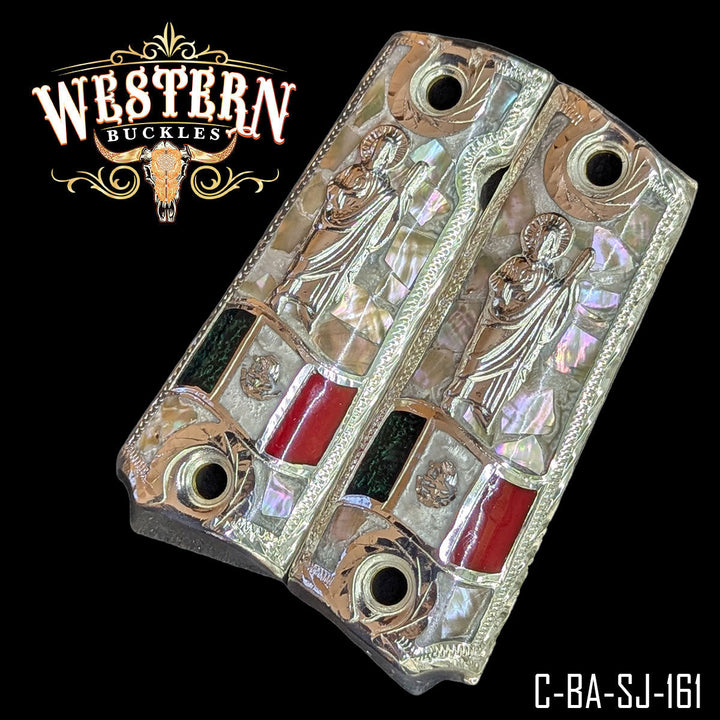 1911 Full Size San Judas Pearl Resin and Silver-The Western Buckles