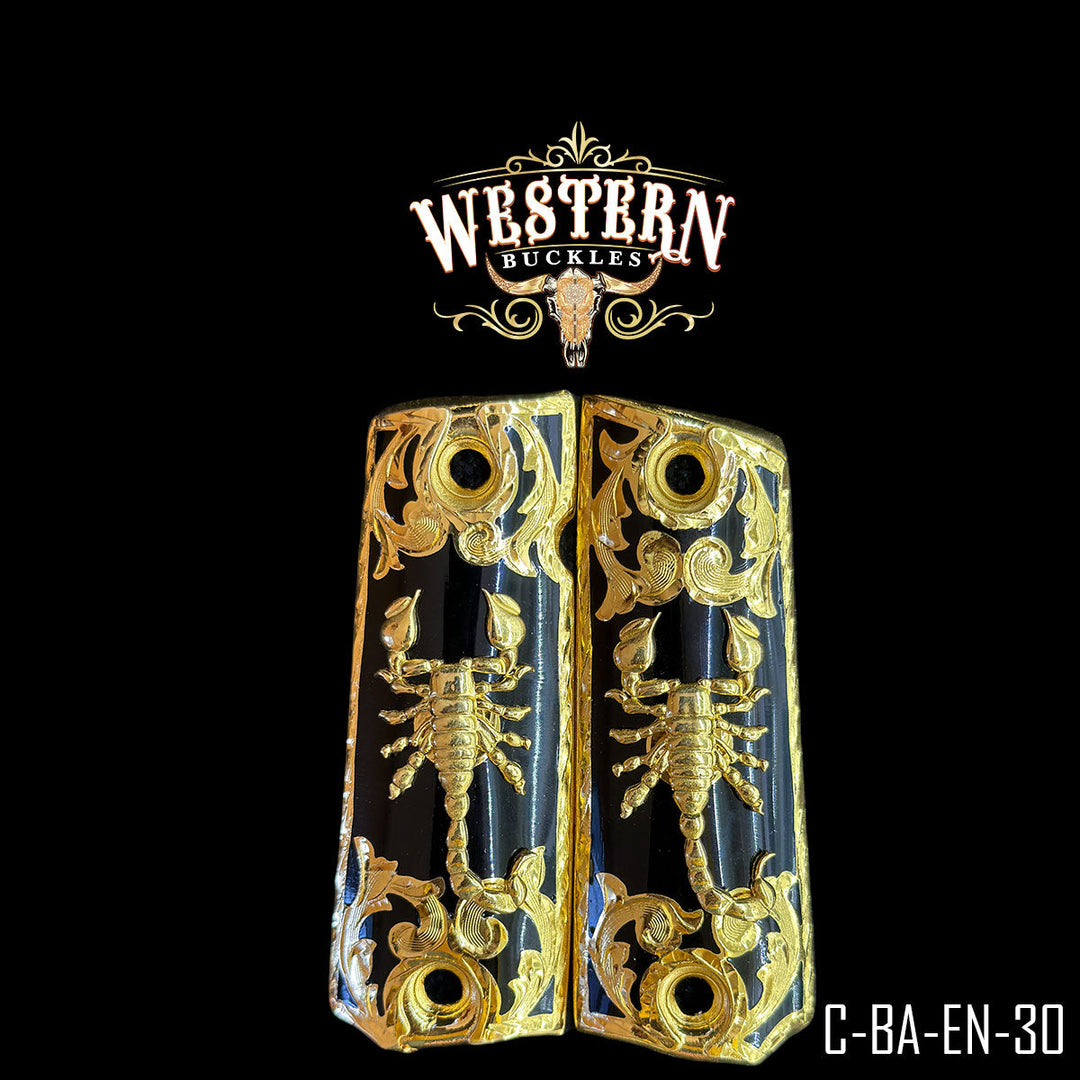 1911 Full Size Scorpion Black and Gold Grips-The Western Buckles
