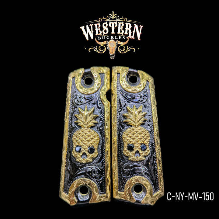 1911 Full Size Skull Black and Gold Plated-The Western Buckles