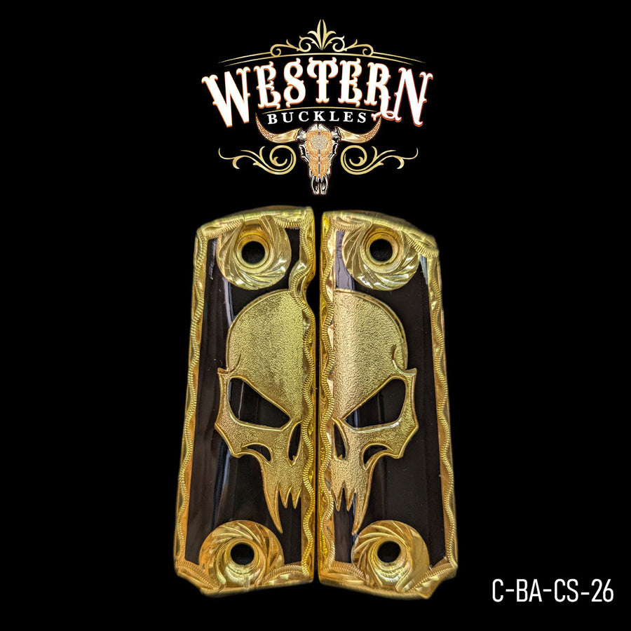 Calavera (Skull) Custom Grips for Colt 1911 Full-Size — 24K Gold-Plated with Artisan Resin