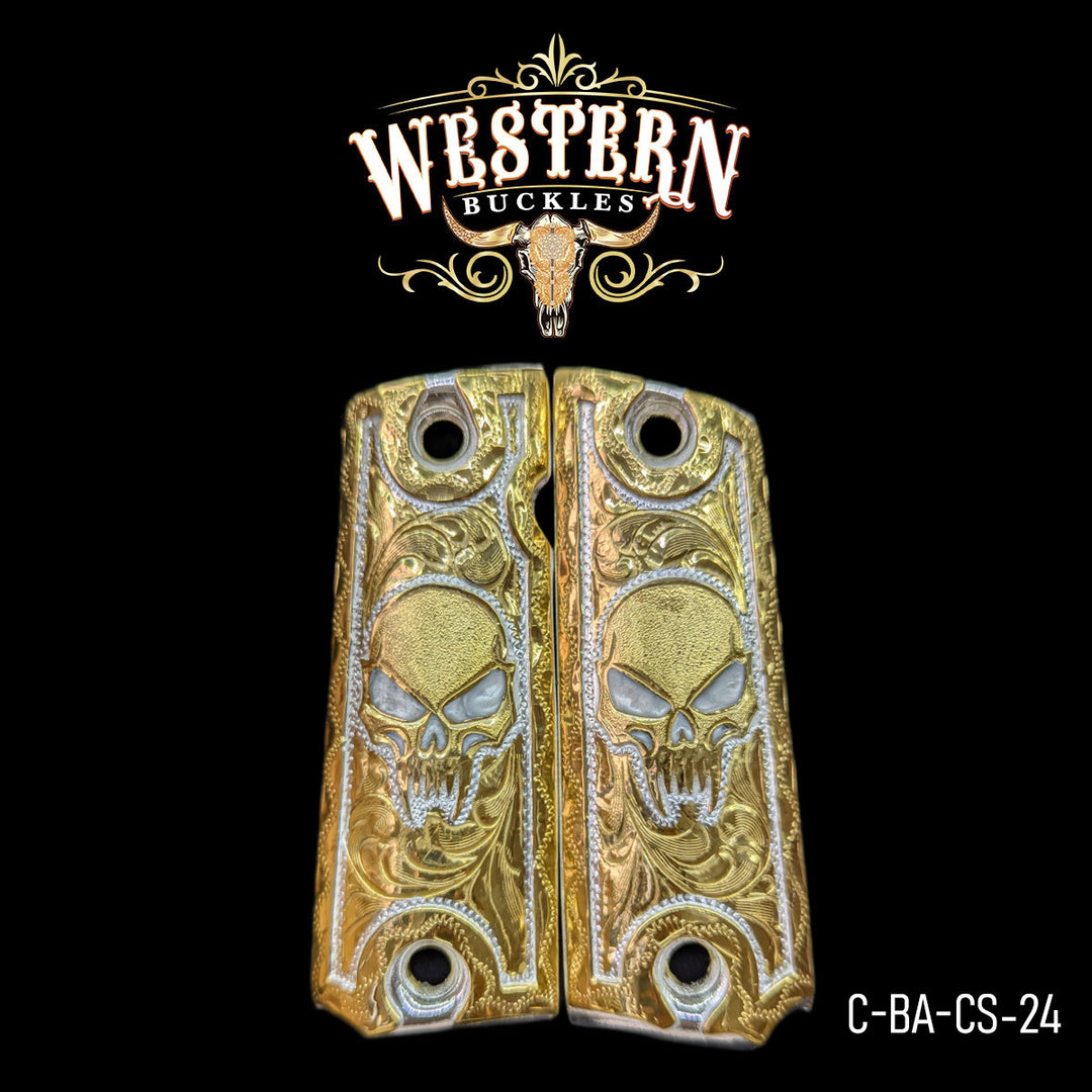 1911 Full Size Skull Gold Engraved-The Western Buckles