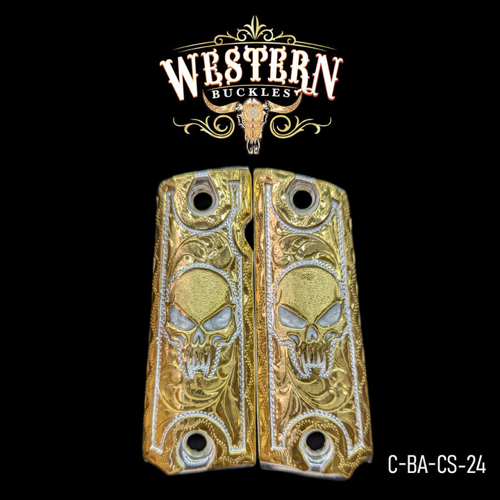 1911 Full Size Skull Gold Engraved-The Western Buckles
