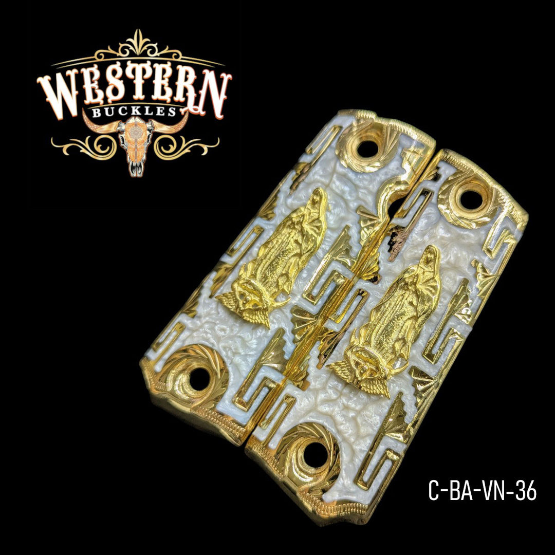 1911 Full Size Virgin Engraving Gold with White Resin-The Western Buckles