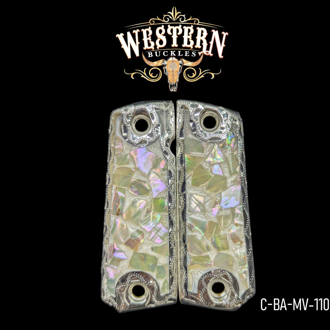 1911 Full Size White Pearl Resin and Silver-The Western Buckles