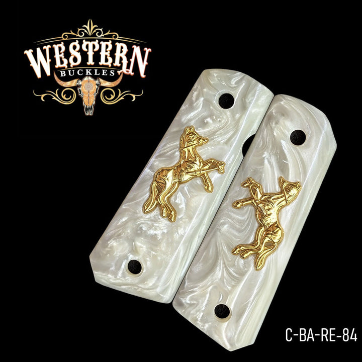 1911 Full Size White Resin and Horse 24K Gold-Plated