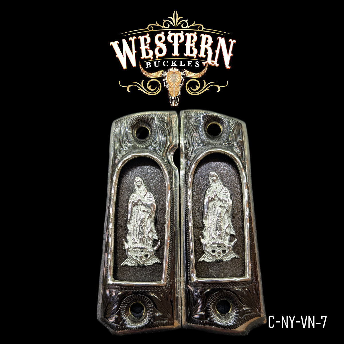 Virgen de Guadalupe 1911 Grips — Silver-Plated & Black Nickel
