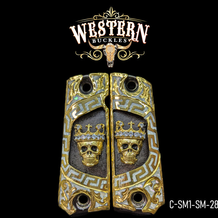 1911 Fullsize Grips Skull Crown Engraved-The Western Buckles