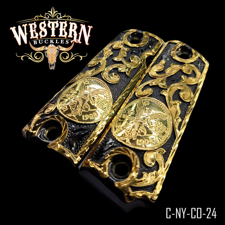 1911 Fullsize Grips Centenario Black Engraved-The Western Buckles