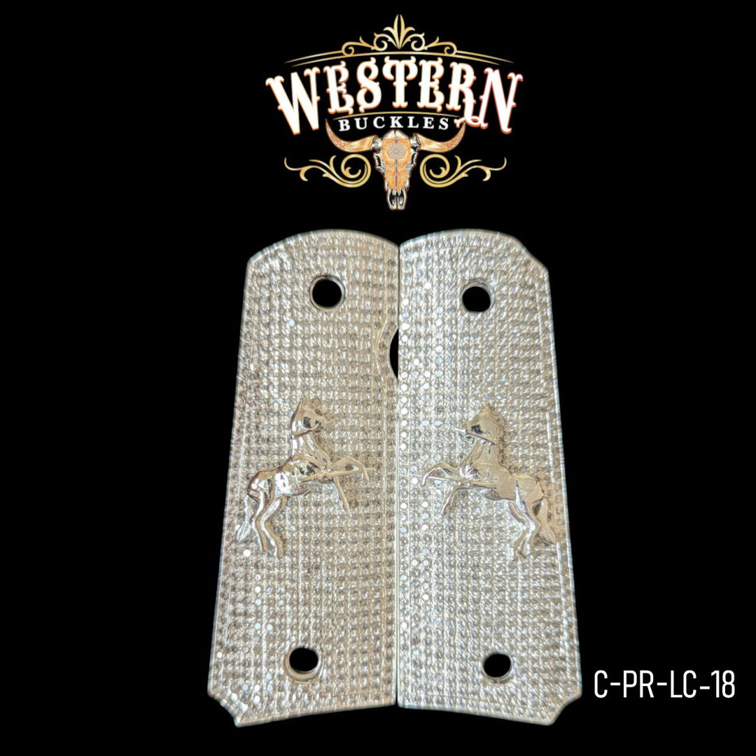 1911 Fullsize Premium Silver and White Zircoins Grips-The Western Buckles