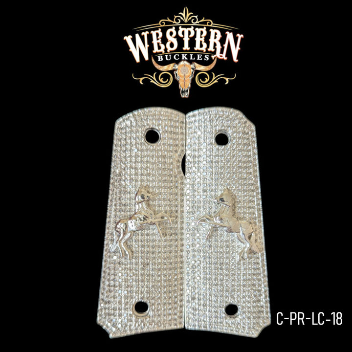1911 Fullsize Premium Silver and White Zircoins Grips-The Western Buckles