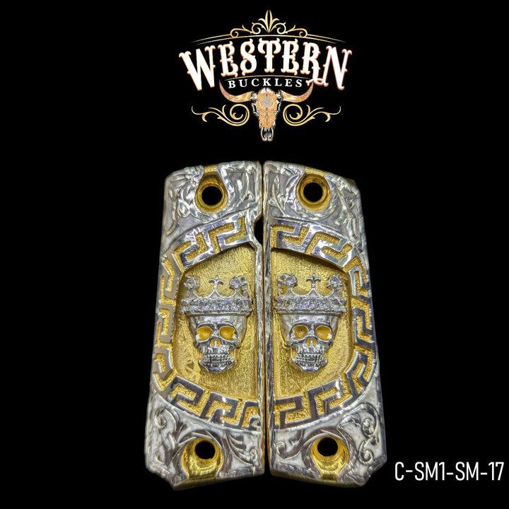 1911 Grips Full Size Skull Zircoins, silver and gold-The Western Buckles