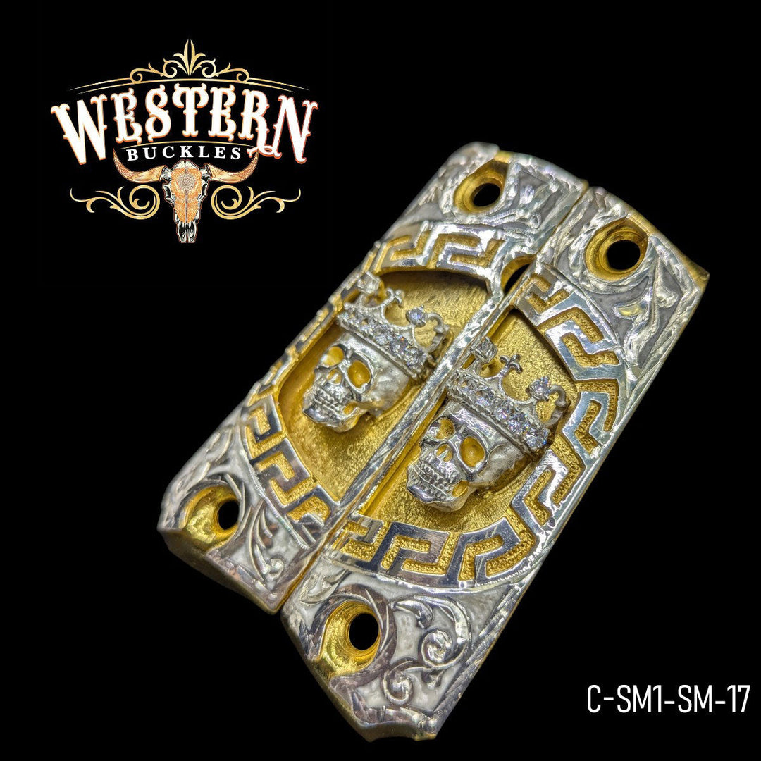 1911 Grips Full Size Skull Zircoins, silver and gold-The Western Buckles