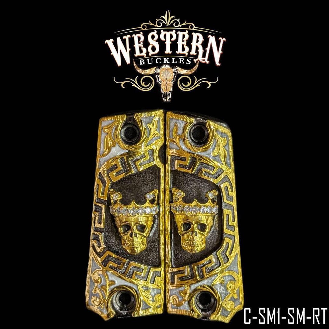 1911 Skull Gold and Black Resin with Zircoins-The Western Buckles