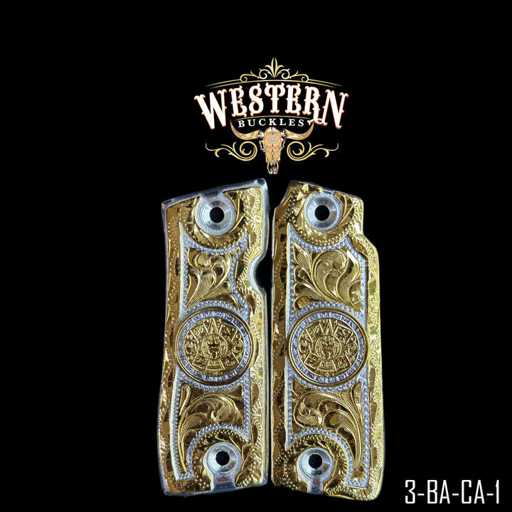 Colt 1911 Aztec Calendar Cachas | Handcrafted by Western Buckles | SKU 3-BA-CA-1