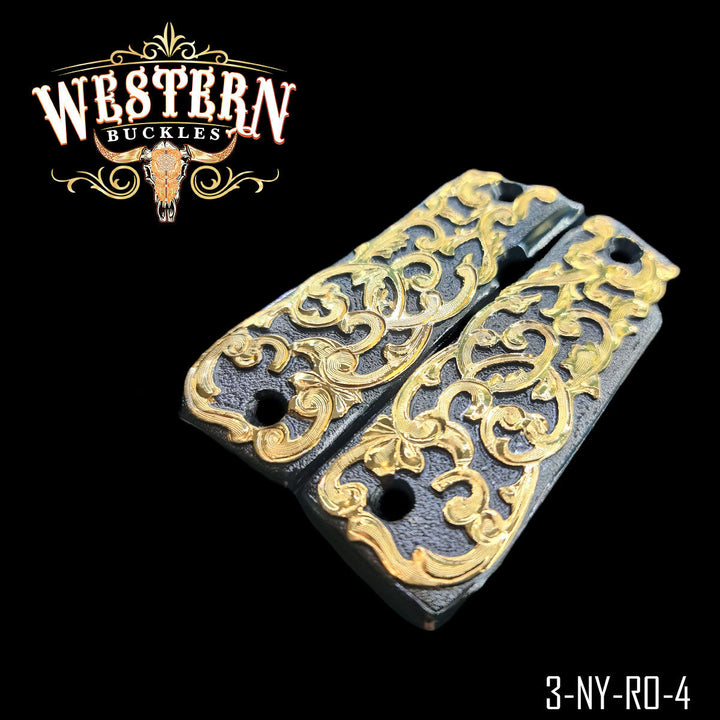 Colt Mustang .380 Cachas — Hand-Engraved — Detail View | Western Buckles Handcrafted | SKU 3-NY-RO-4