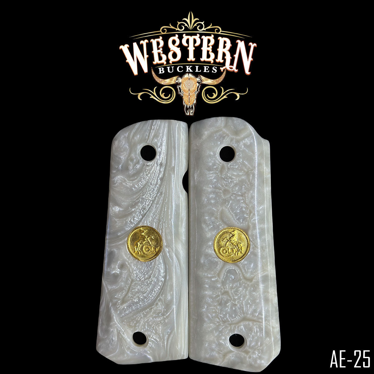 Cachas Colt 1911 Grips De Resina Blanca Con Medallon V2