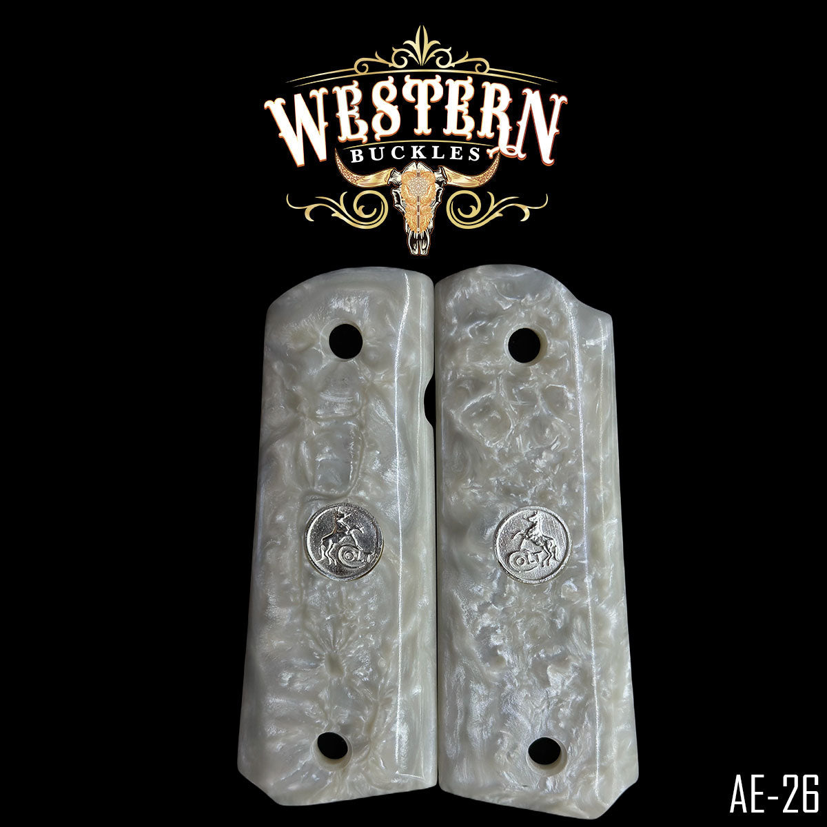 Cachas Colt 1911 Grips De Resina Blanca Con Medallon V2