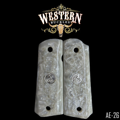 Cachas Colt 1911 Grips De Resina Blanca Con Medallon V2