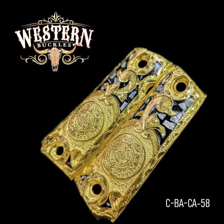 Aztec Calendar (Calendario) Custom Grips for Colt 1911 Full-Size — 24K Gold-Plated with Artisan Resin