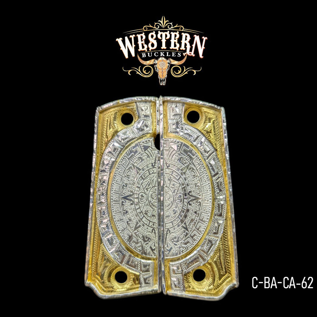 Aztec Calendar Custom Grips for 1911 Full-Size — 24K Gold-Plated & Silver-Plated
