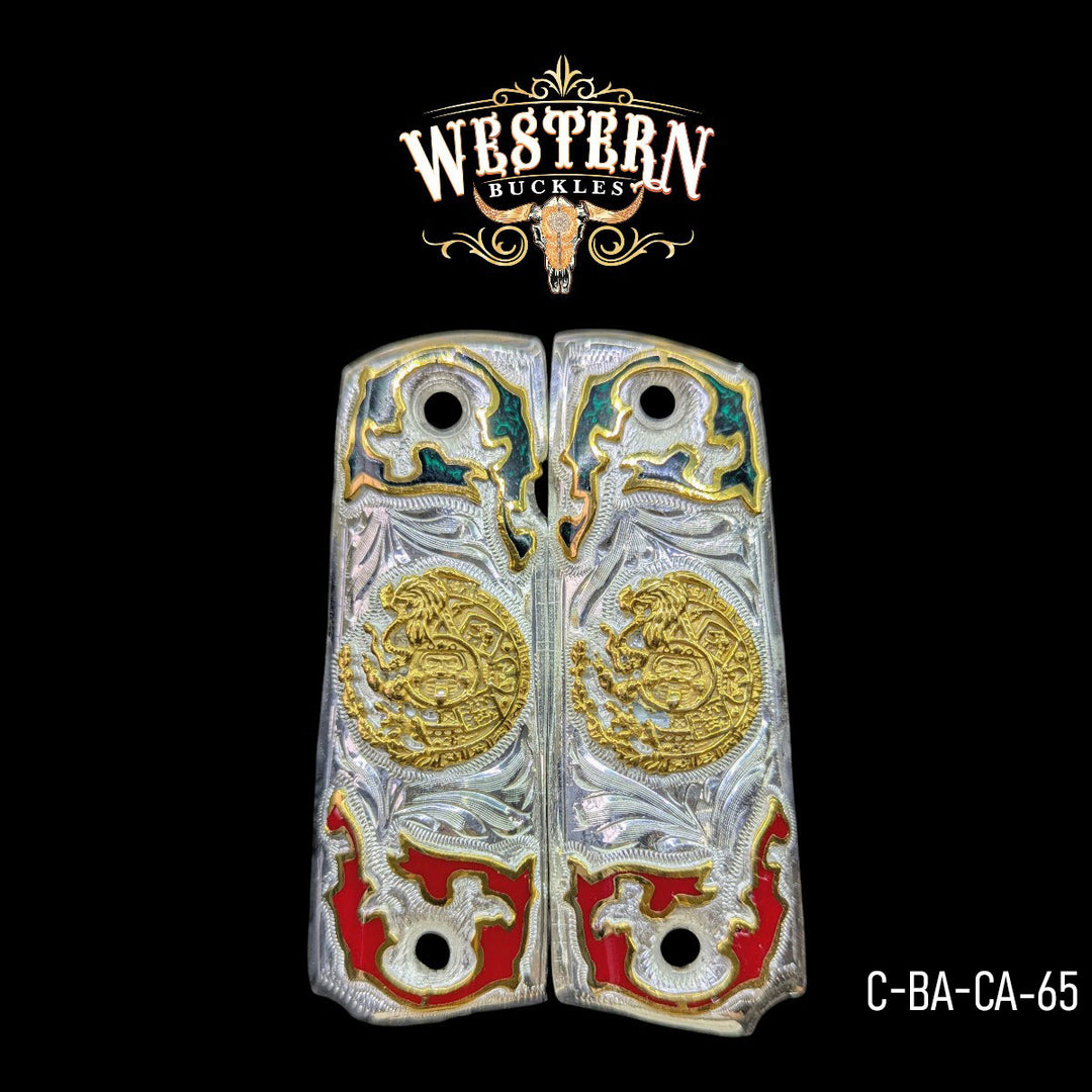 Aztec Calendar Custom Grips for 1911 Full-Size — 24K Gold-Plated & Silver-Plated
