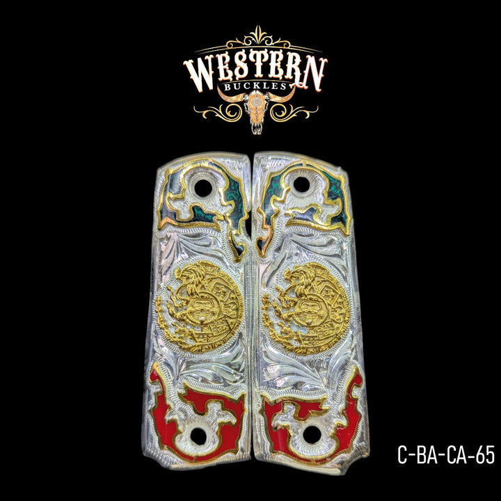 Aztec Calendar Custom Grips for 1911 Full-Size — 24K Gold-Plated &amp; Silver-Plated