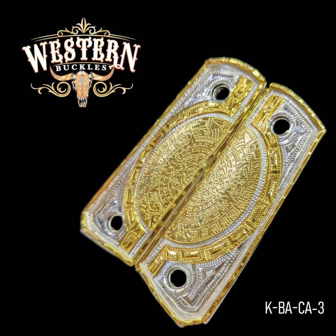 Aztec Calendar Custom Grips for the Colt 1911 Compact &amp; Defender — 24K Gold-Plated &amp; Silver-Plated