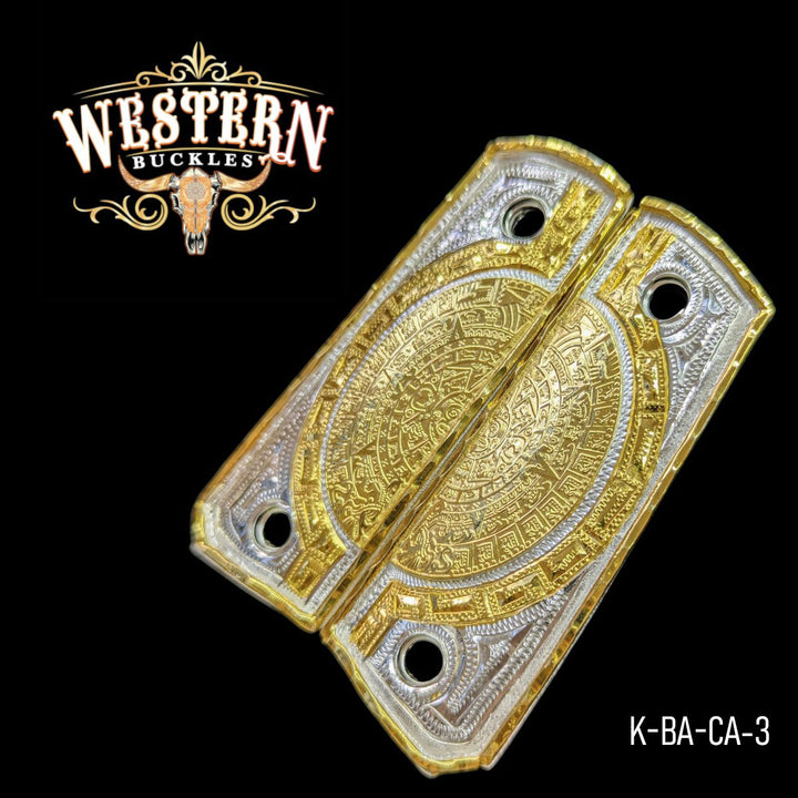 Aztec Calendar Custom Grips for the Colt 1911 Compact &amp; Defender — 24K Gold-Plated &amp; Silver-Plated