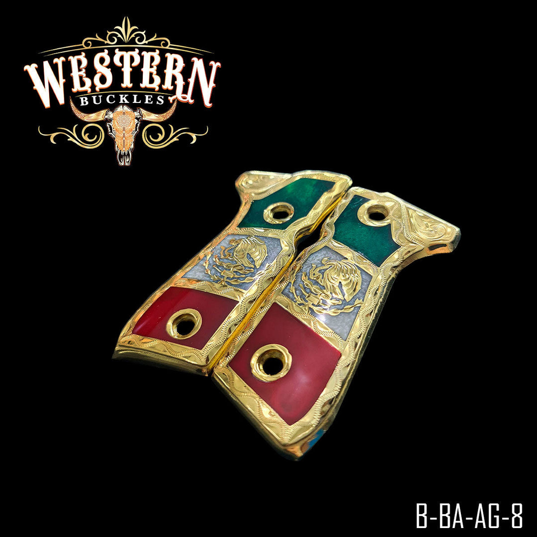 Beretta National Eagle Cachas — Detail View | Western Buckles Handcrafted | SKU B-BA-AG-8