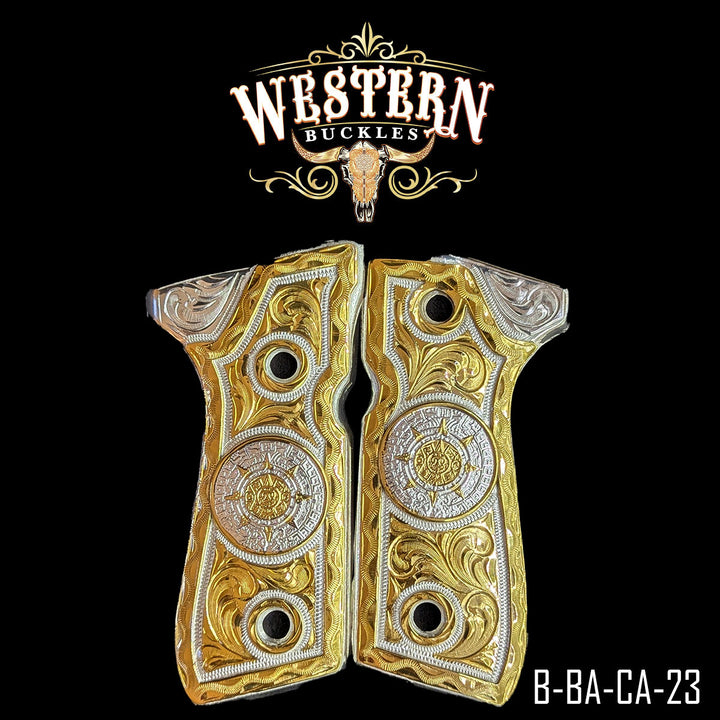 Beretta 92FS Aztec Calendar Cachas | Handcrafted by Western Buckles | SKU B-BA-CA-23