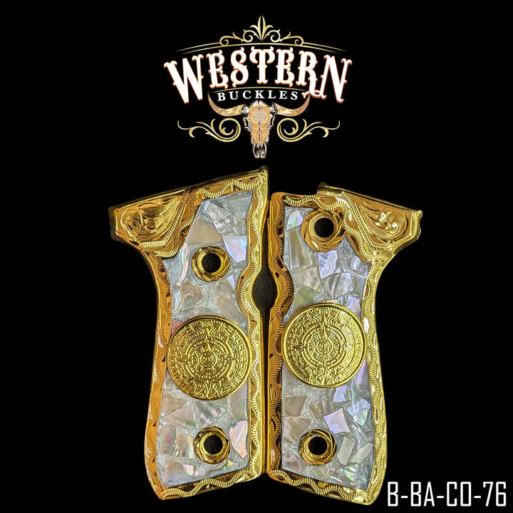 Beretta 92FS Aztec Calendar Cachas | Handcrafted by Western Buckles | SKU B-BA-CA-24