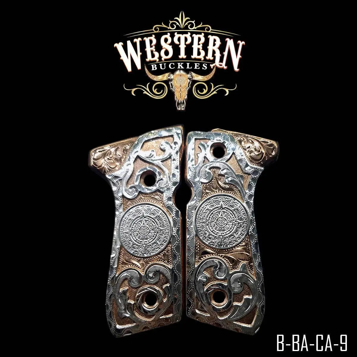 Cacha Beretta 92fs Calendario Azteca Oro Rosa con Ramos - Western Buckles