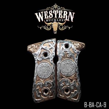 Cacha Beretta 92fs Calendario Azteca Oro Rosa con Ramos - Western Buckles