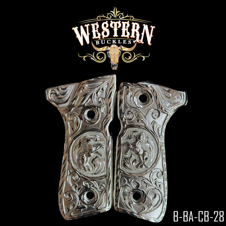 Beretta 92FS Horse Gun Grips — .925 Silver Plated | Handcrafted by Western Buckles | SKU B-BA-CB-28