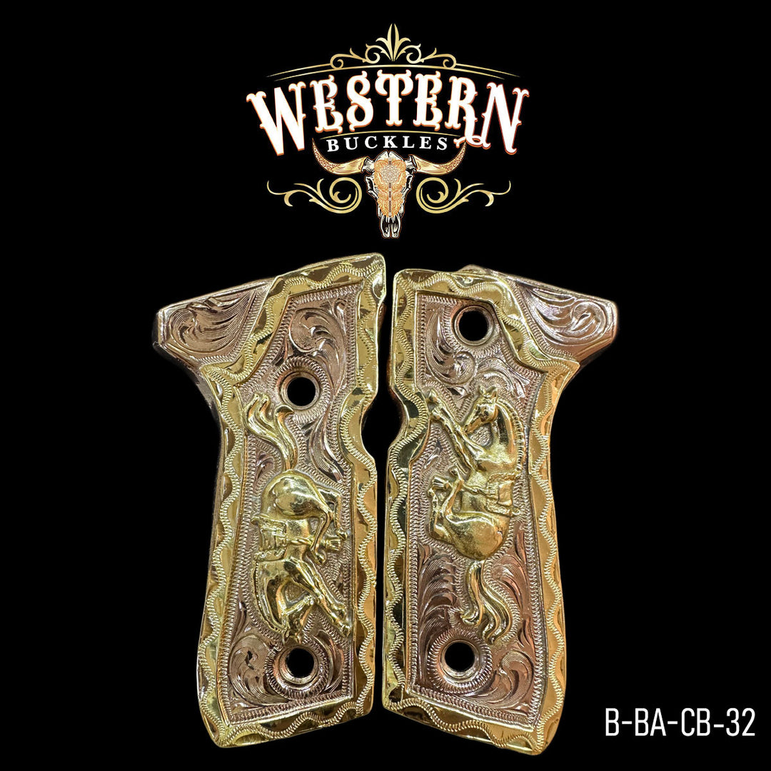 Beretta 92FS Horse Gun Grips — Rose Gold Plated | Handcrafted by Western Buckles | SKU B-BA-CB-32