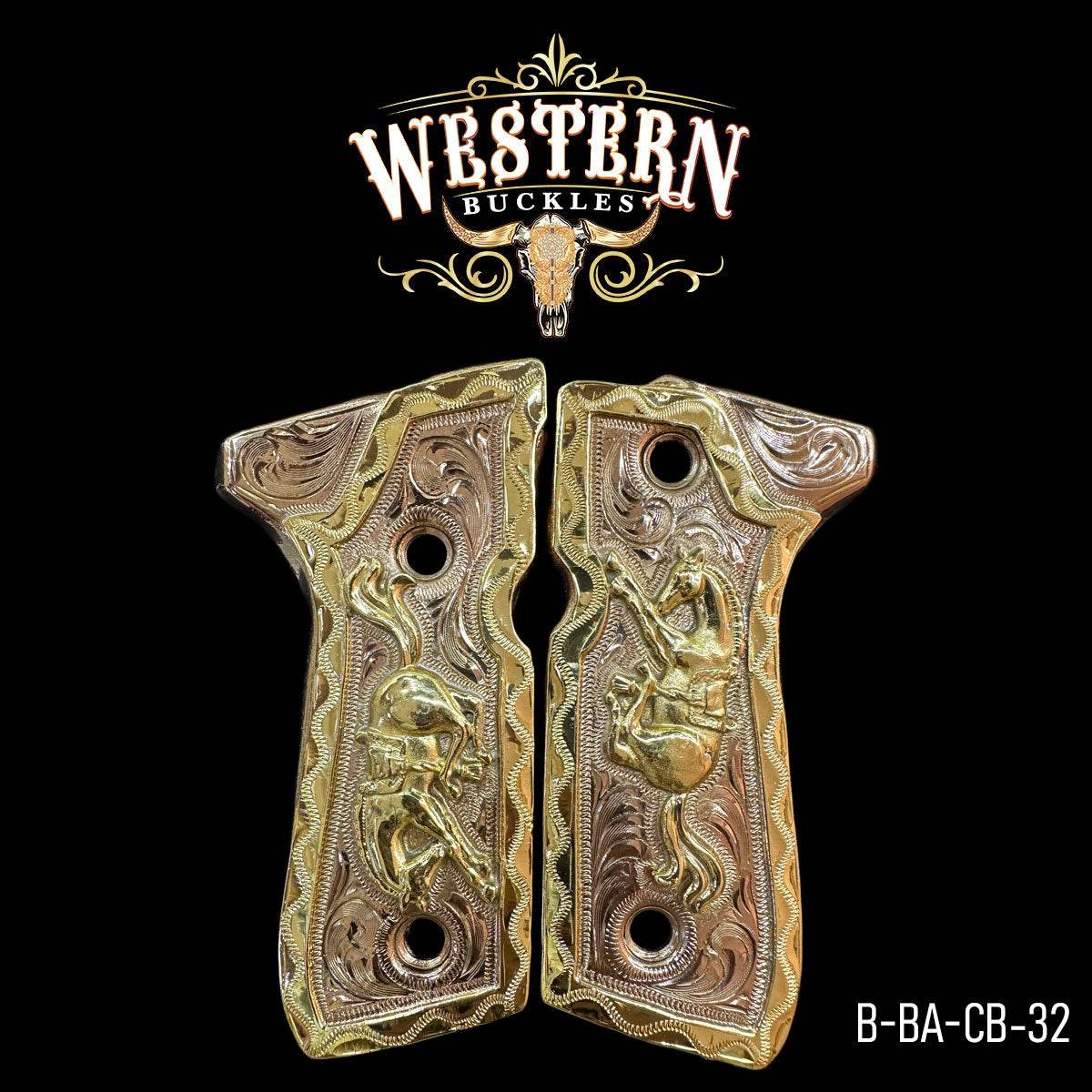 Cachas Beretta 92fs Caballos Oro Rosa - Western Buckles