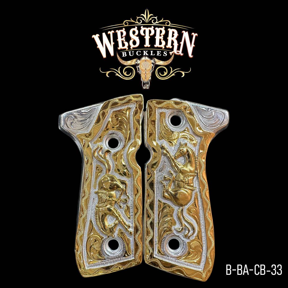 Cachas Beretta 92fs Caballos Oro - Western Buckles