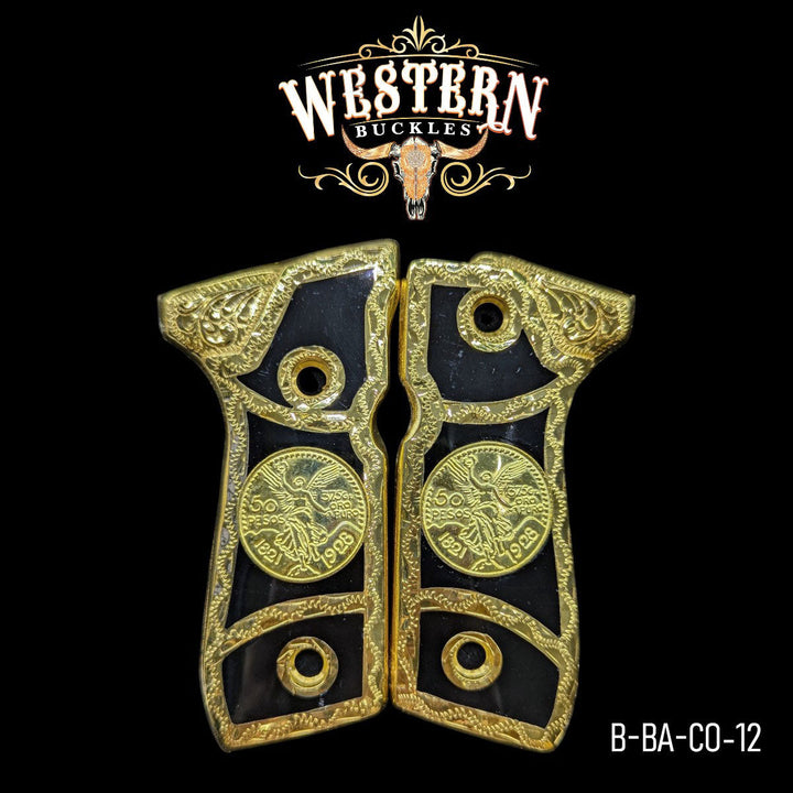 Centenario Custom Grips for Beretta 92FS — 24K Gold-Plated with Artisan Resin