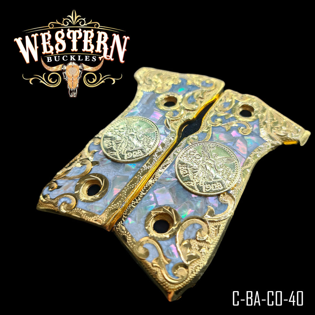 Beretta 92FS Centenario Cachas — Artisan Resin — Detail View | Western Buckles Handcrafted | SKU B-BA-CO-40