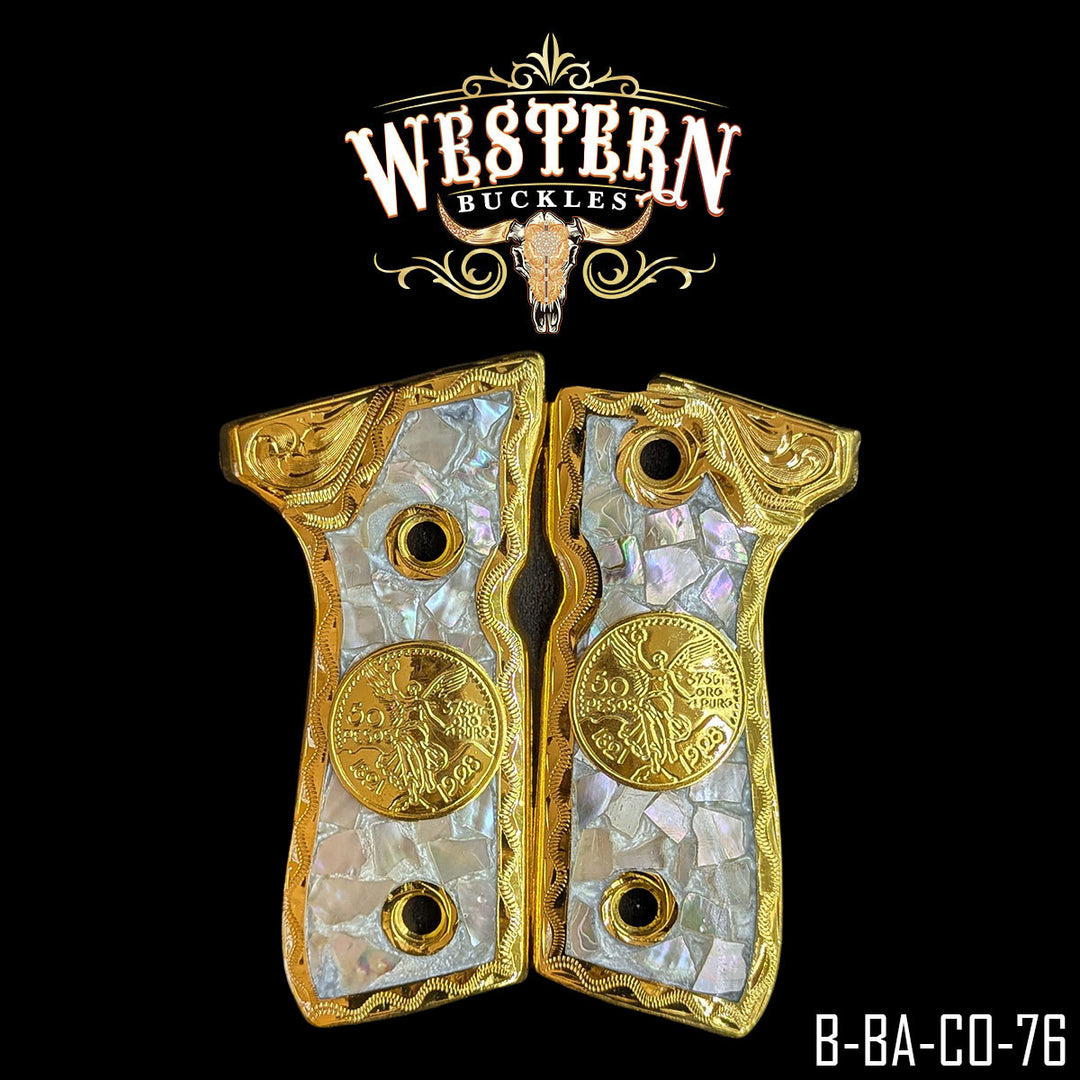Beretta 92FS Centenario Gun Grips — Artisan Resin | 24K Gold Plated | Handcrafted by Western Buckles | SKU B-BA-CO-76