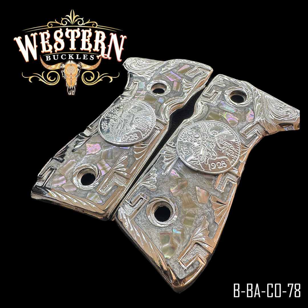 Beretta 92FS Centenario Cachas — Detail View | Western Buckles Handcrafted | SKU B-BA-CO-78