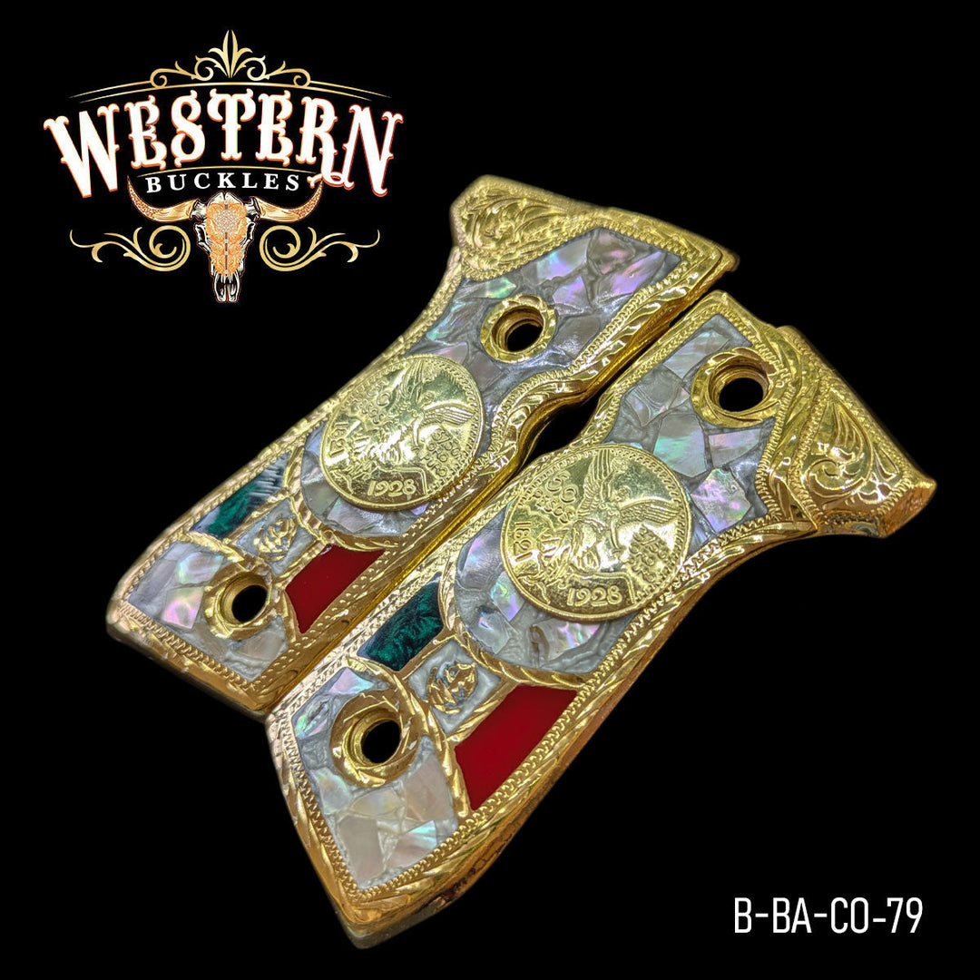 Beretta 92FS Centenario Cachas — Detail View | Western Buckles Handcrafted | SKU B-BA-CO-79