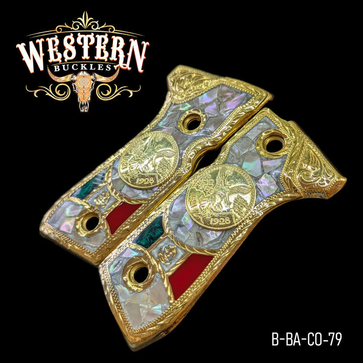 Beretta 92FS Centenario Cachas — Detail View | Western Buckles Handcrafted | SKU B-BA-CO-79