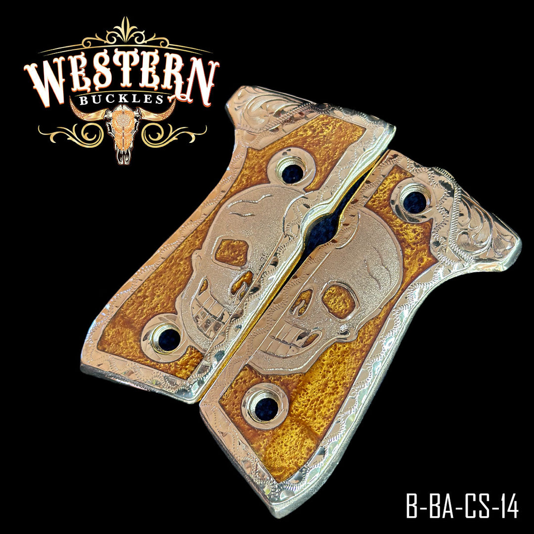 Beretta 92FS Skull Gun Grips — Artisan Resin — Detail View | Western Buckles Handcrafted | SKU B-BA-CS-14